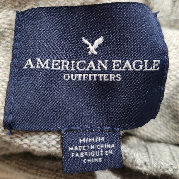 American Eagle Men’s Oatmeal Gray Colorblock Oversized Knit Sweater Medium - Picture 6 of 10